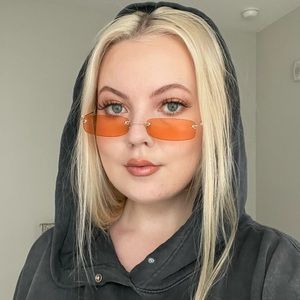 Square Tiny Sunglasses in Orange with Gold Hardware